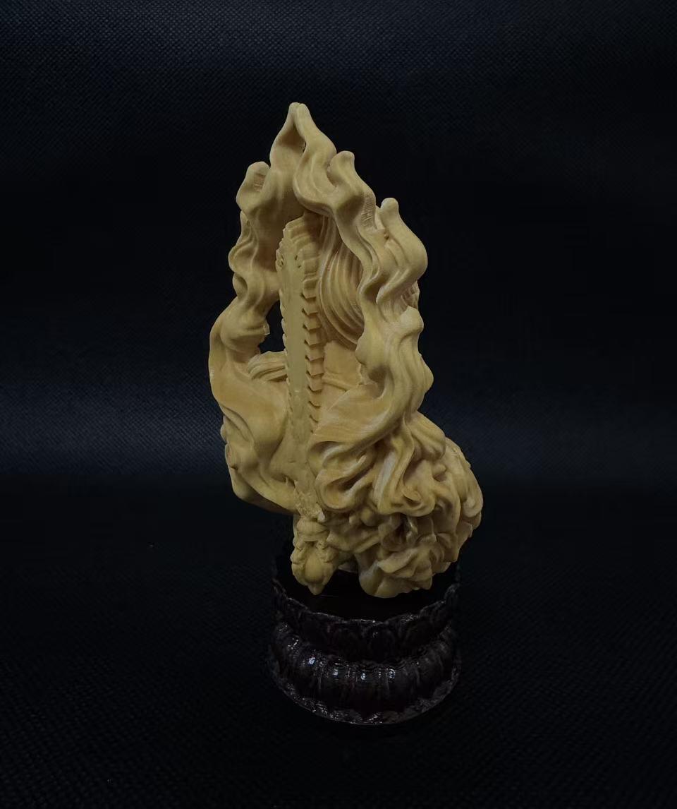 零元拍：精工黄杨木雕：不动明王。高约：10/宽6/厚3.5CM。带底座