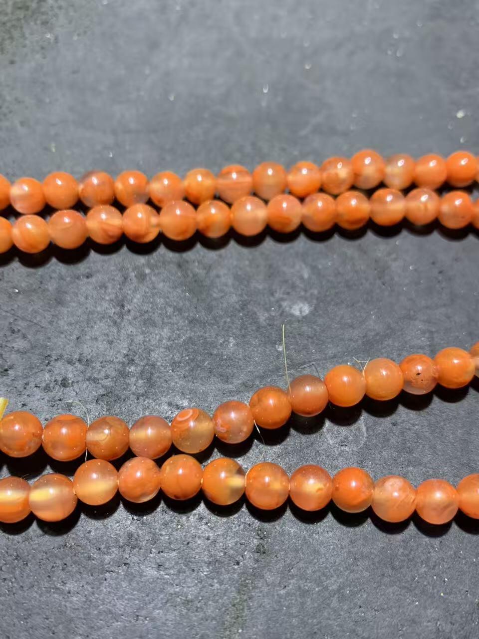 川料南红玛瑙冰飘柿子红多圈手串一条