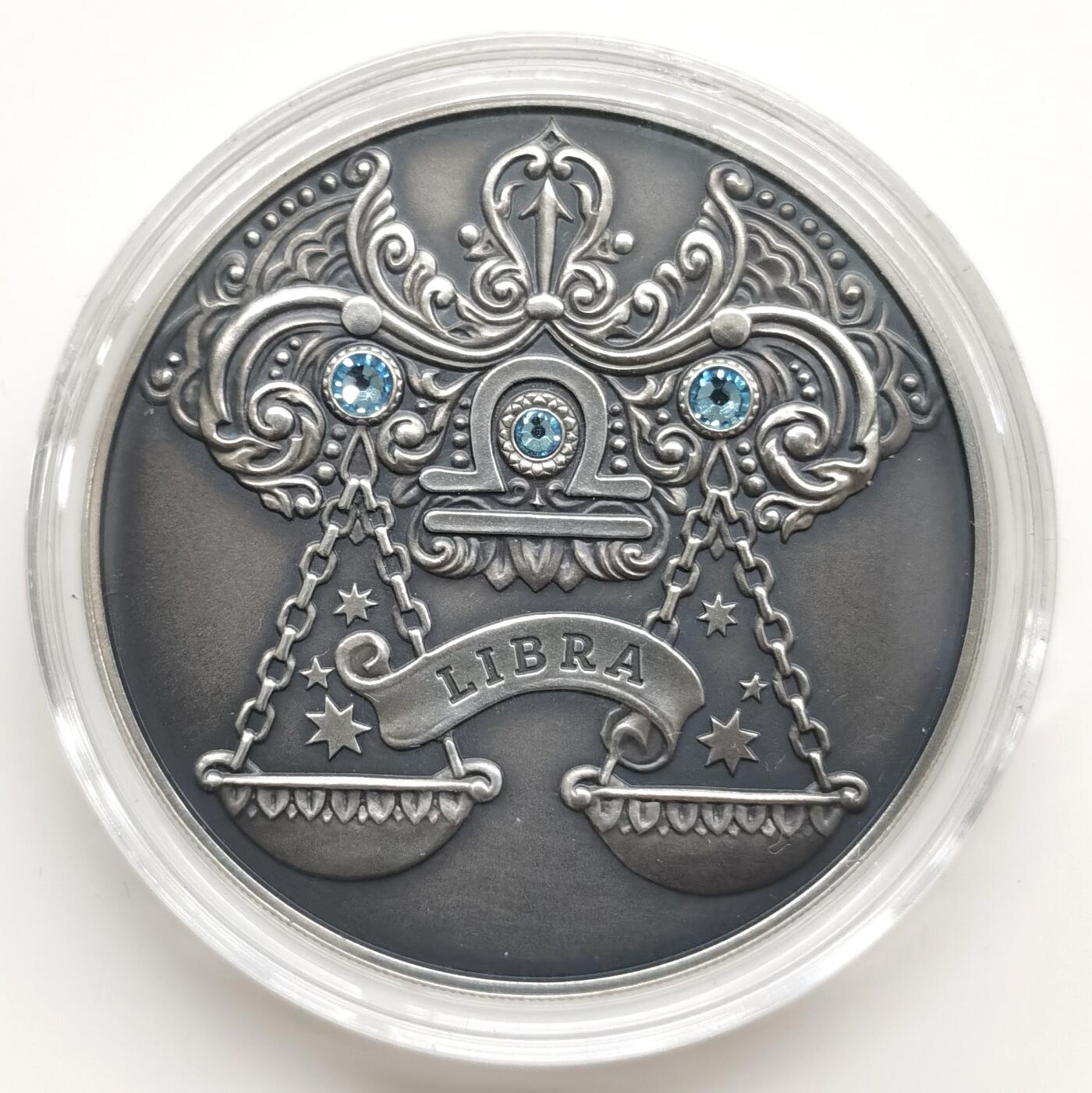 博洋堂“心向春光”2月精品大拍专场暨第160期（全场包邮） 2013年白俄罗斯20卢布普制银币 12星座-天平座 镶嵌施瓦洛世奇水晶 28.28克925银 发行量：7777 卡装
