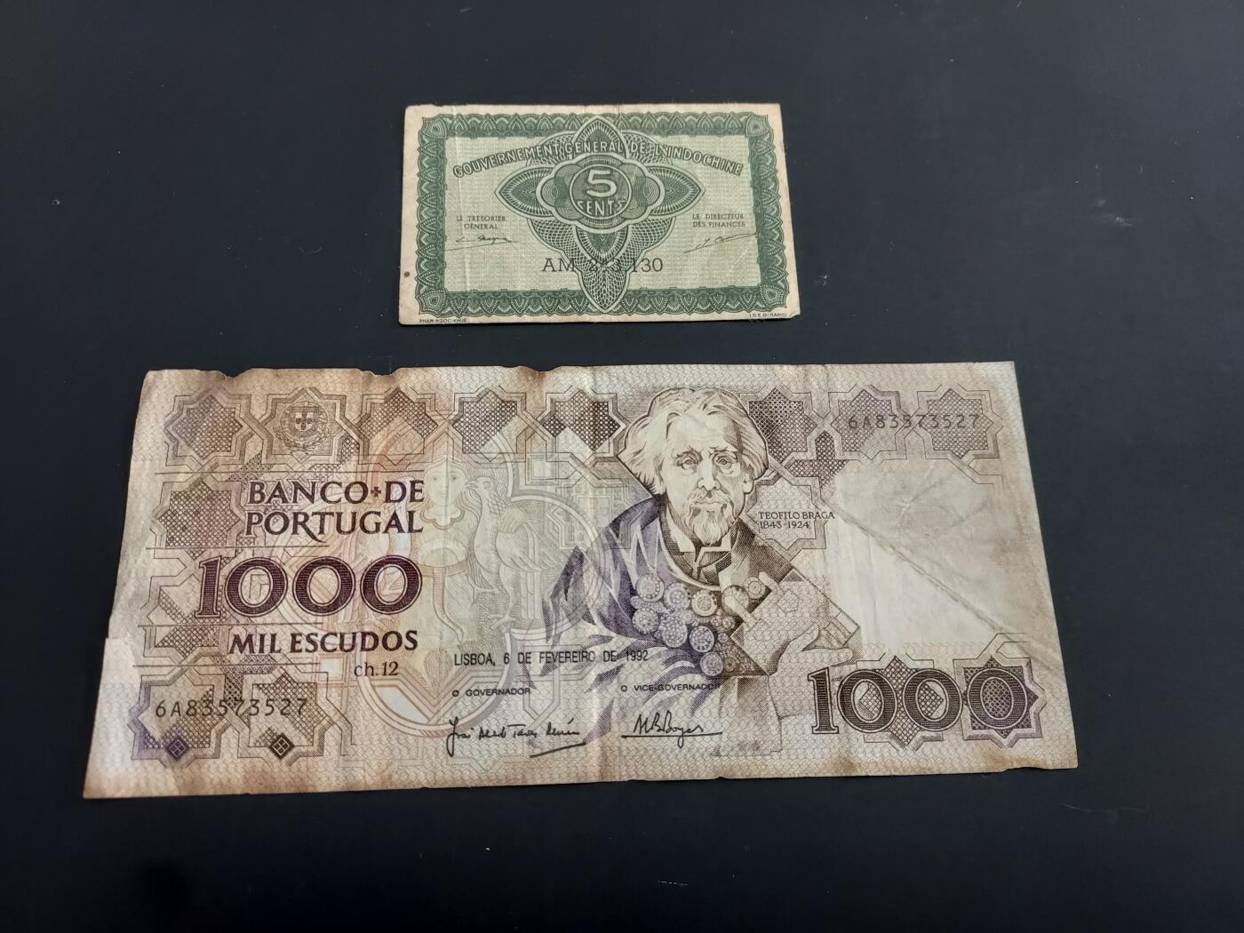 博彦收藏   2月9日 8点钱币专场 全场包邮 葡萄牙1000 /法属中南半岛5仙 有破损