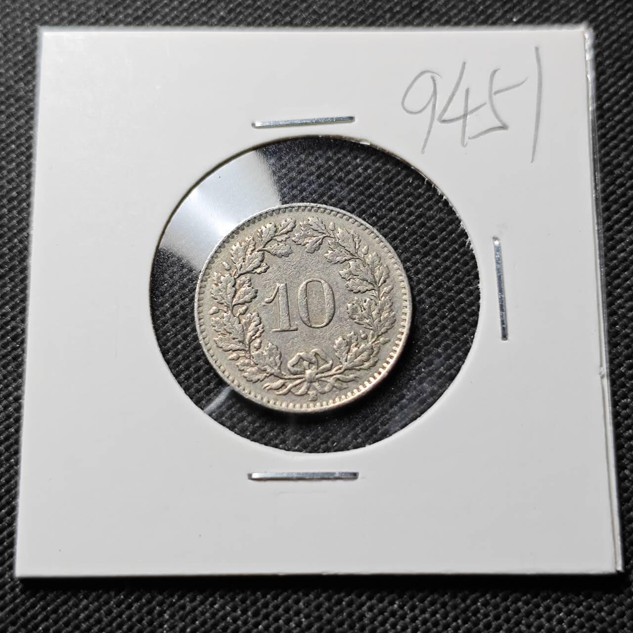 KK钱币收藏小铺  第394期  2月预留时间 周末发货 1944瑞士10分 