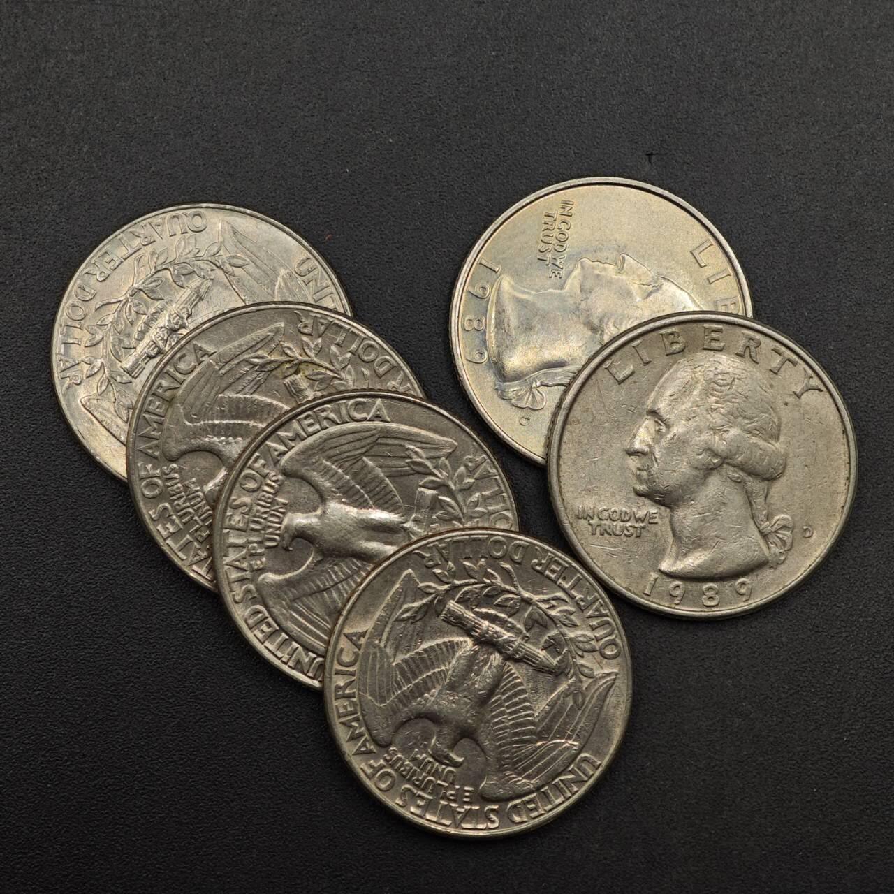  【淘币小摊】限时拍第八百六十六拍   散币场    年前最后一周之前预留8号9号全部发出请更换最新收货地址不方便收货的请勿参拍或者顺丰到付 美国1989年25分6枚