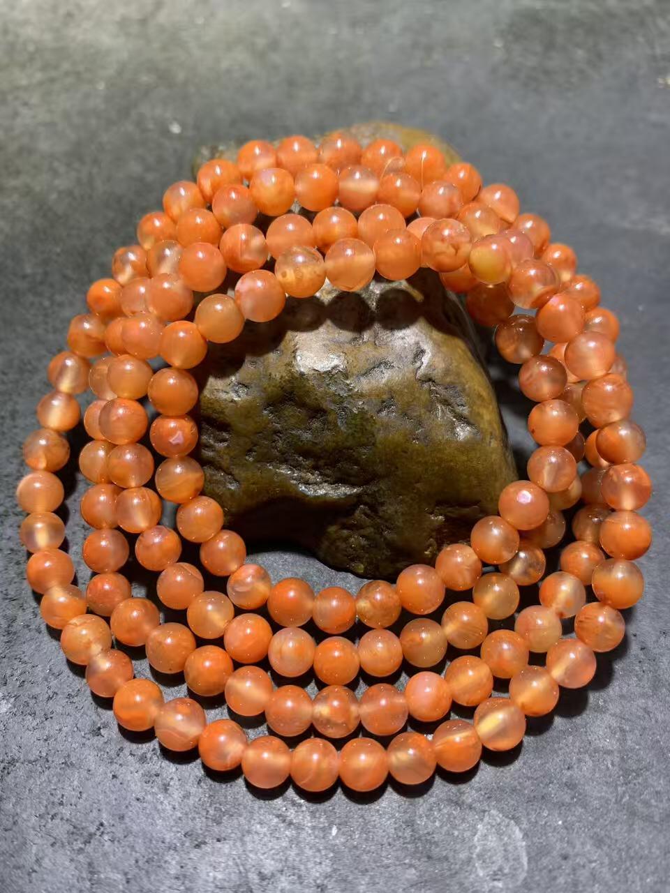 川料南红玛瑙冰飘柿子红多圈手串一条