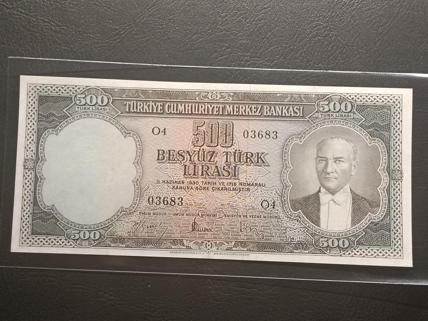 【年前末拍！】2026二月第二期，总216期 土耳其1959年500里拉流通好品XF关门冠O，稀有早期高面值品种，国父凯末尔和索菲亚清真寺