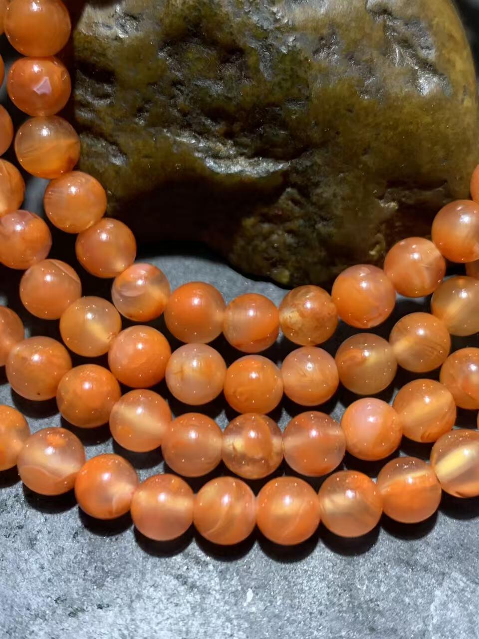 川料南红玛瑙冰飘柿子红多圈手串一条