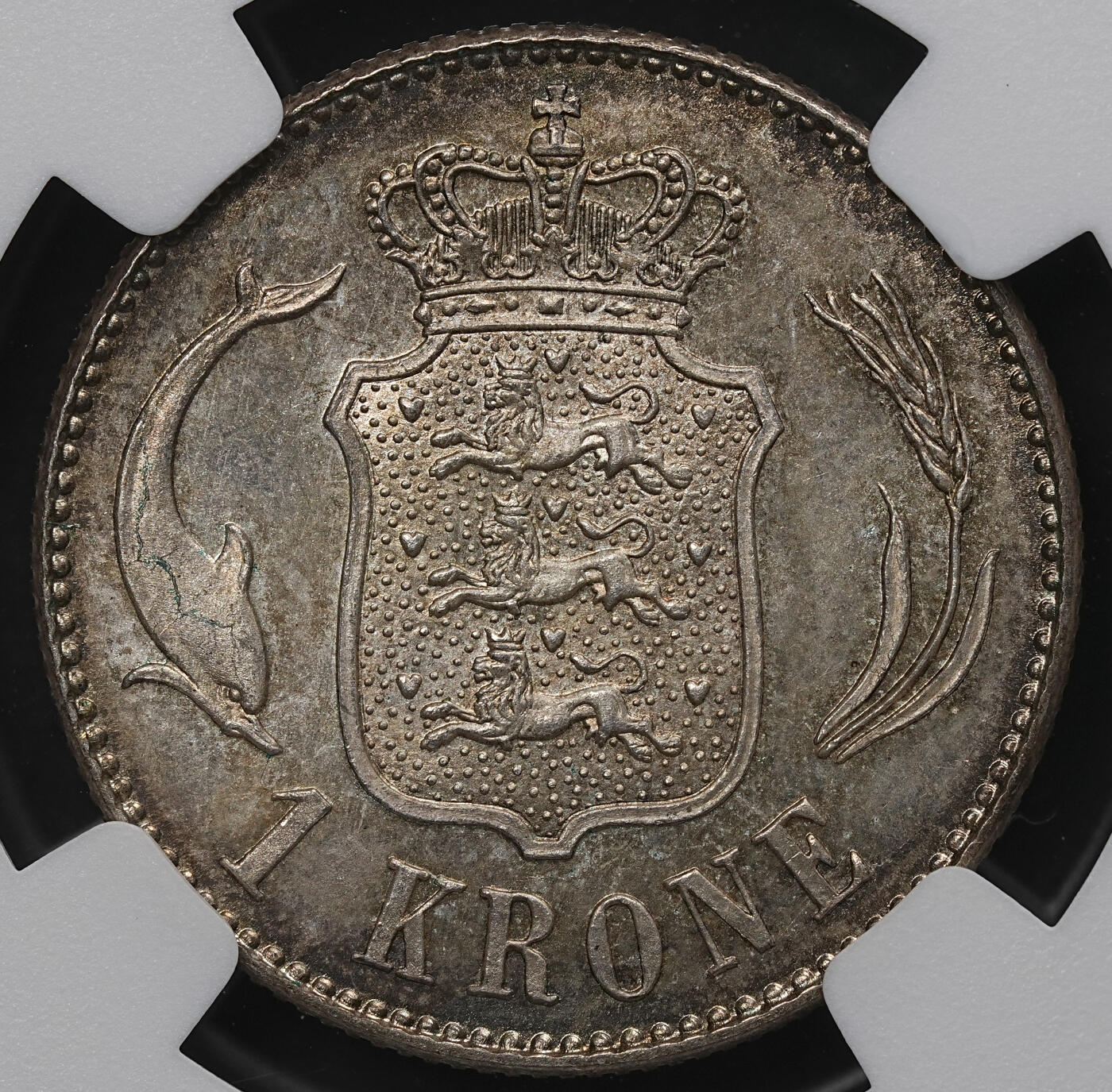 修遠堂世界钱币第104期 NGC MS63 1915年丹麦海豚1克朗银币