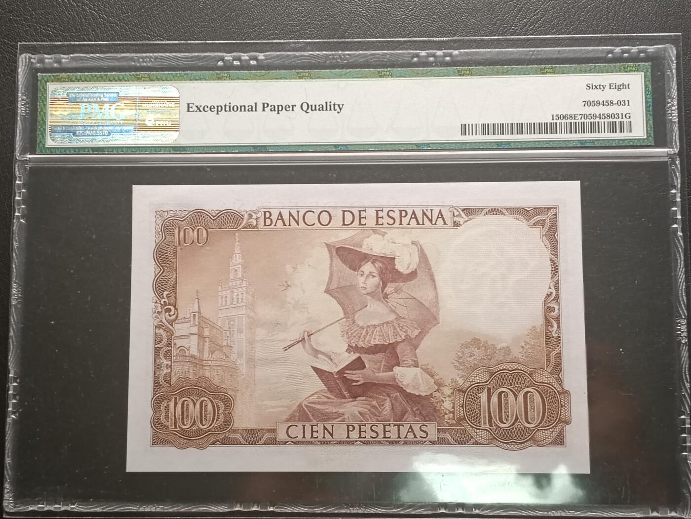 【年前末拍！】2026二月第二期，总216期 【冠军分】西班牙1965版100比塞塔PMG68epq，画家巴奎尔