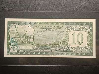 【年前末拍！】2026二月第二期，总216期 - 荷属安的列斯1972黑冠号版10盾UNC-，早期单色印刷版本，阿鲁巴港