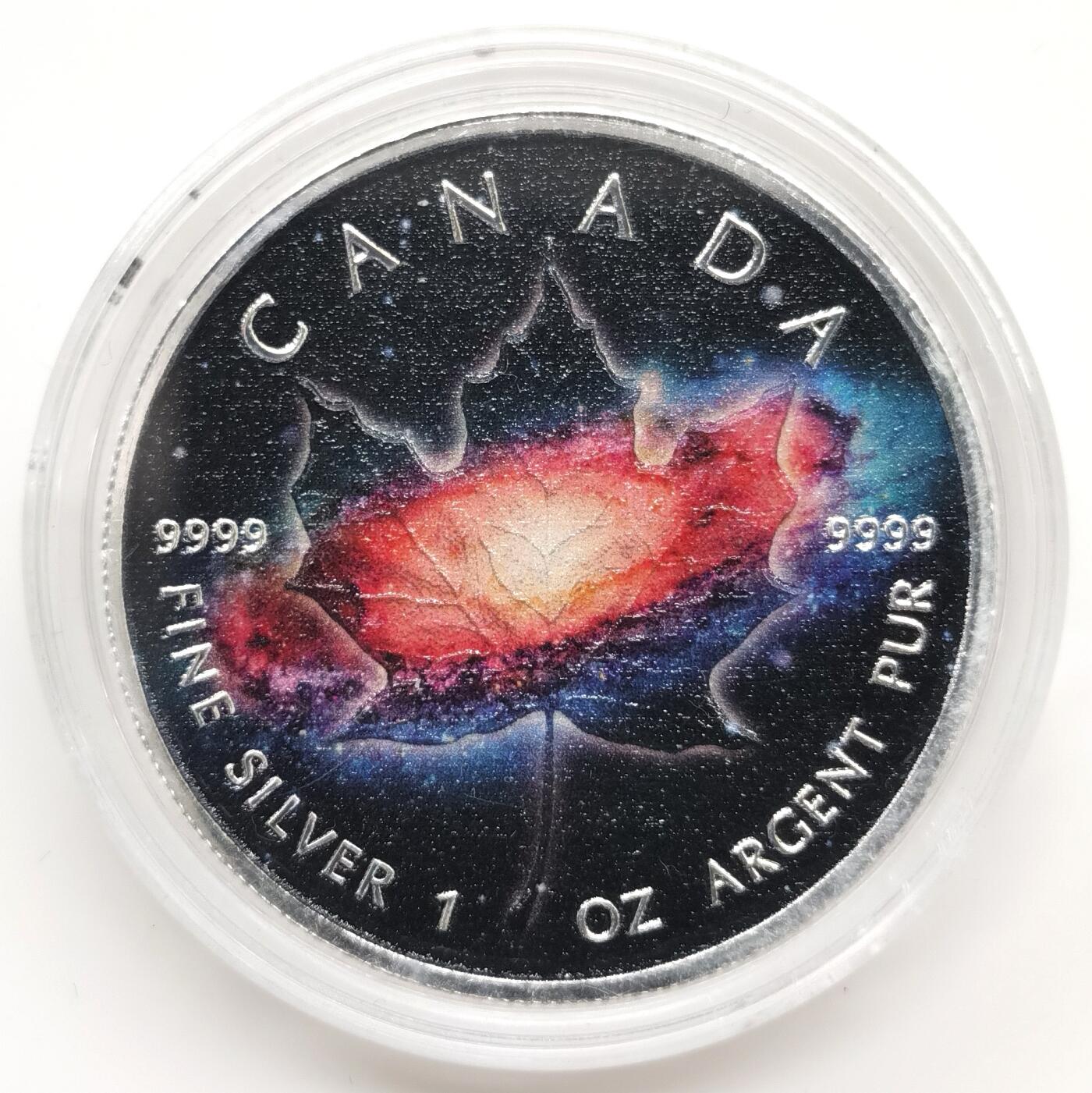 博洋堂“心向春光”2月精品大拍专场暨第160期（全场包邮） 2018年加拿大5元普制彩色银币 银河（枫叶币） 1盎司9999银 发行量：100 盒证全