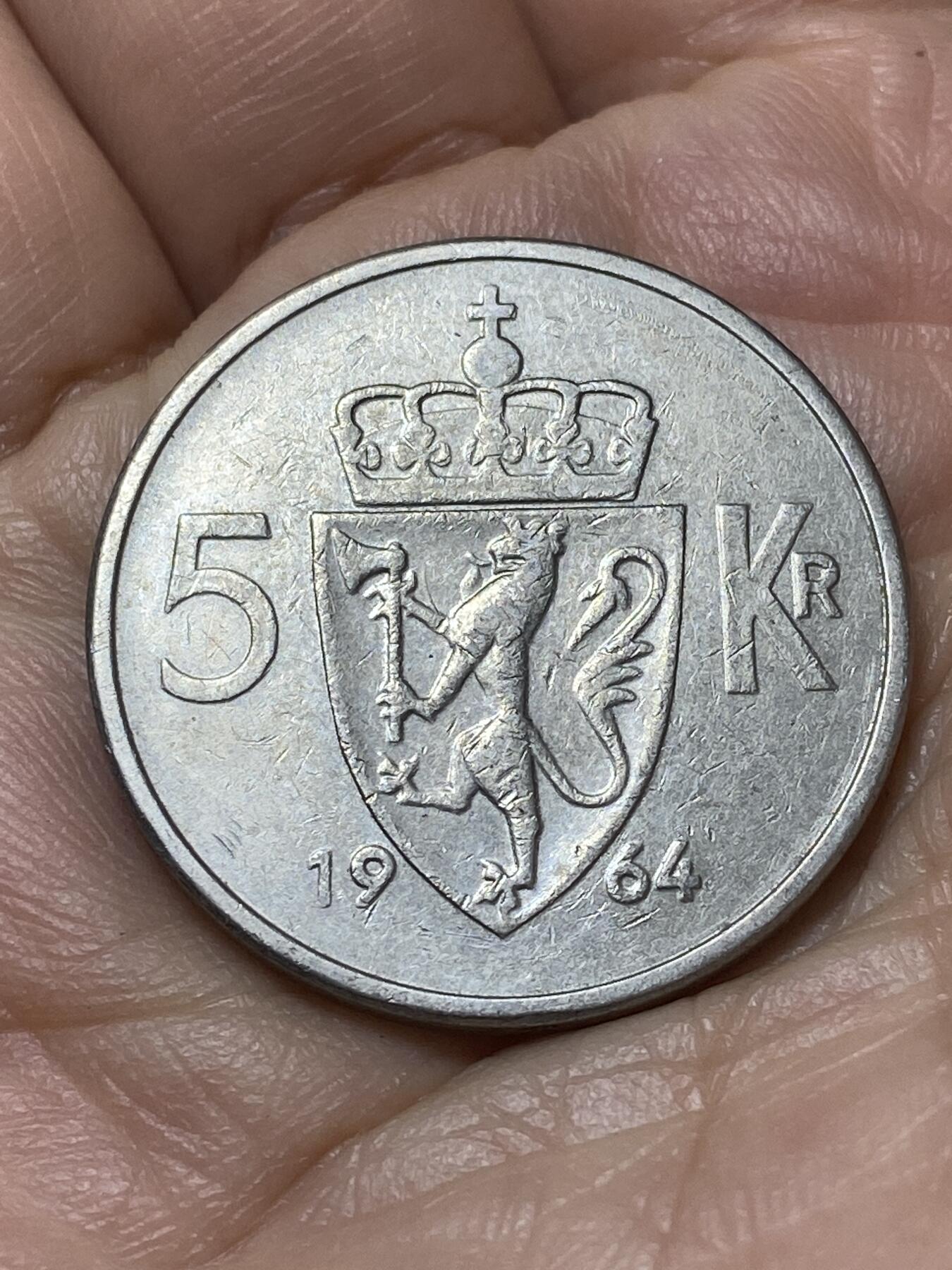 2026年第二十场(总第一百八十九场）外国好品散币场(免佣金) 挪威🇳🇴1964年5克朗(奥拉夫五世第一版最大面值)