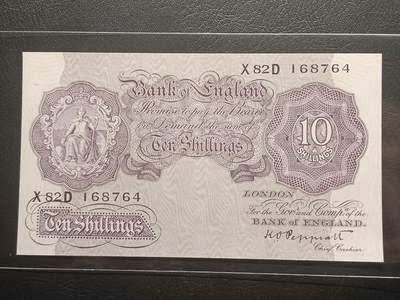 【年前末拍！】2026二月第二期，总216期 - 英格兰战时A序列10先令UNC-，有别于战前战后普通的红色版本用紫色印刷