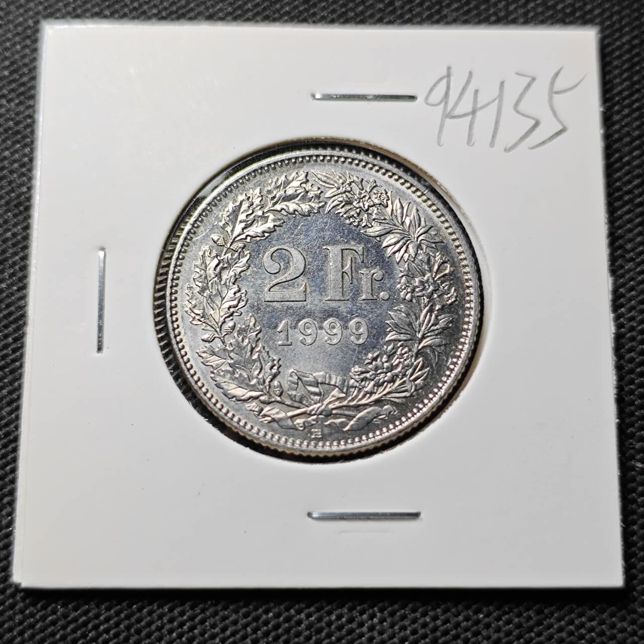 KK钱币收藏小铺  第394期  2月预留时间 周末发货  1999瑞士2法郎
