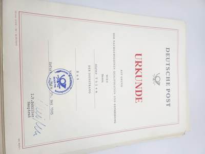 南水社第二次拍卖 民主德国波茨坦邮政负责人套证。任职证明、邮政等级资格证书、社会主义劳动积极分子荣誉证书、奖金证书、党内任职文件、工作通知及退休文件共计45张