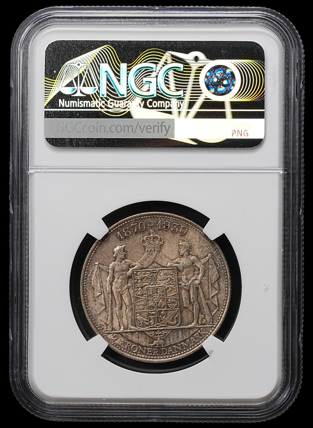 修遠堂世界钱币第104期 NGC MS63 1930年丹麦国王60大寿2克朗银币