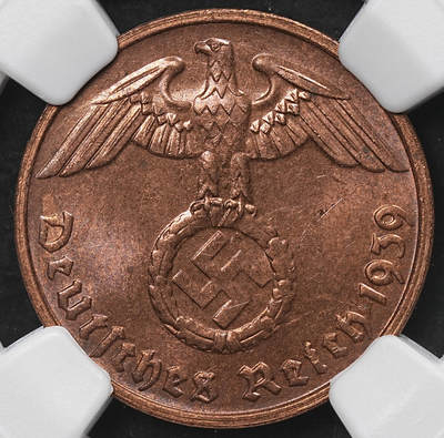 修遠堂世界钱币第104期 - NGC MS63RB 1939年德国2芬尼铜币 G厂铭