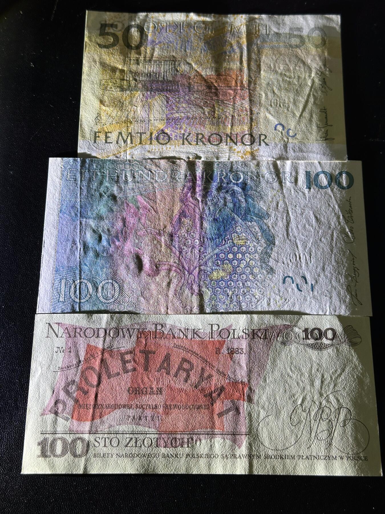 《外钞收藏家》第六百零九期（农历年前收官场、本期年后快递恢复正常再发货）（本平台长期征集拍品、欢迎藏友们联系合作） 瑞典上一版50克朗夜莺+100克朗林奈+波兰100（9品左右，全程无4）