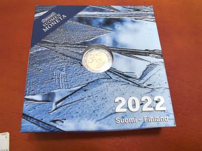 长老汇马年精选第七场拍卖 - 2022芬兰伊拉莫斯计划35周年2欧元精制双色币，盒证全，5500枚