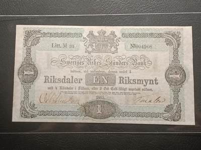 【年前末拍！】2026二月第二期，总216期 - 瑞典1863年1塔勒流通好品XF千位号，稀有的极早期瑞典银行塔勒银币品种，手写签名