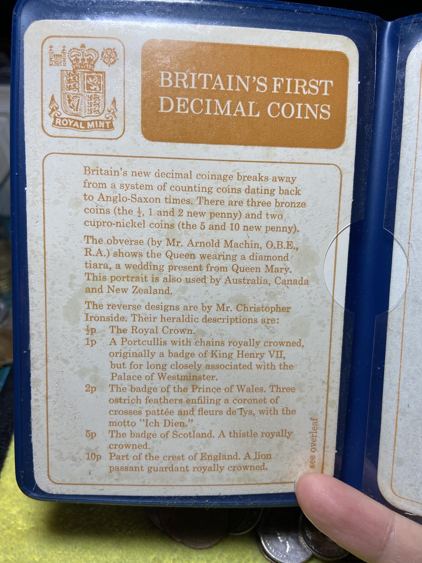 2026年第二十场(总第一百八十九场）外国好品散币场(免佣金) 英国🇬🇧十进制原册套币5枚(伊丽莎白二世中年花冠，十进制第一版首发年套币)