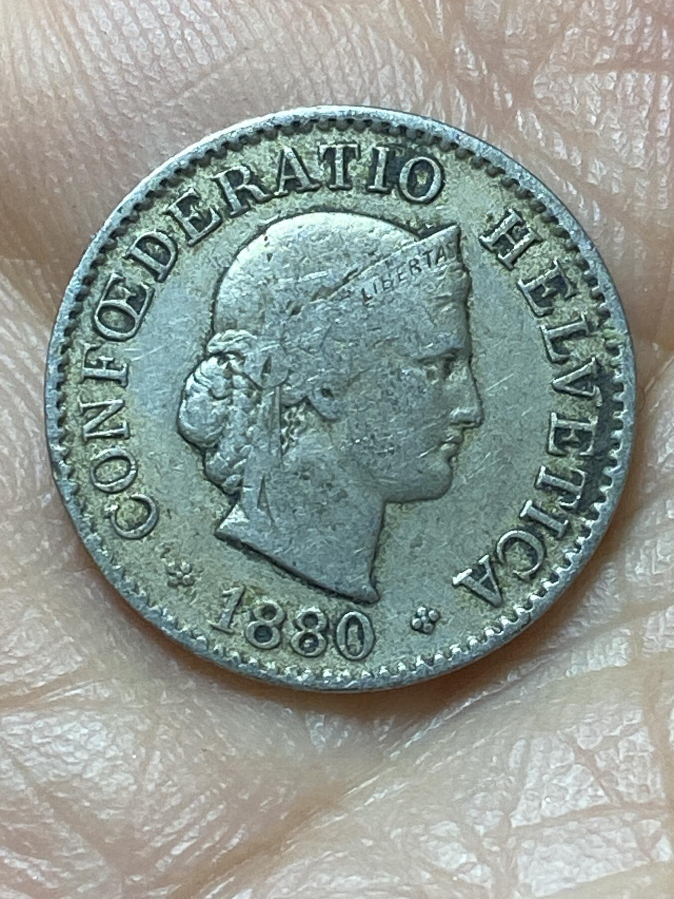 2026年第二十场(总第一百八十九场）外国好品散币场(免佣金) 稀少早期年份–瑞士🇨🇭1880年5拉彭(第二版，B标伯尔尼造)