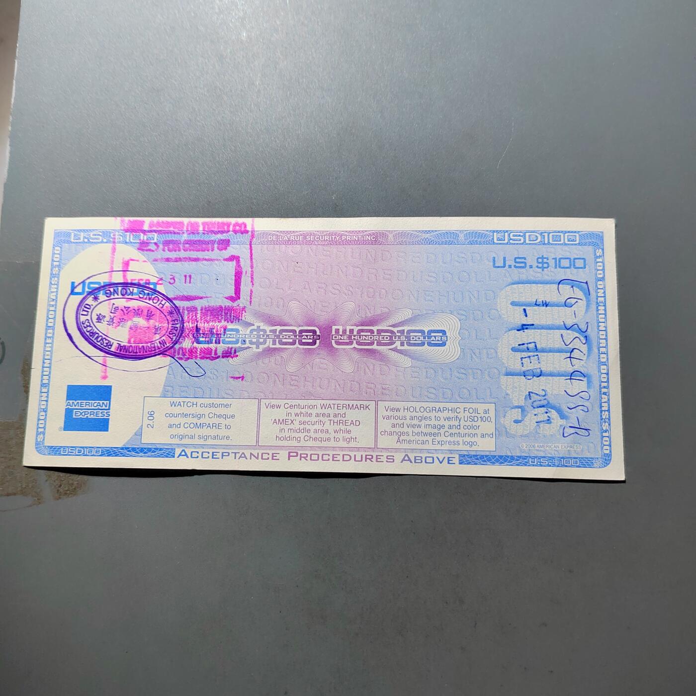 PCAI钱币 7-751  钱币小专场 旅行支票