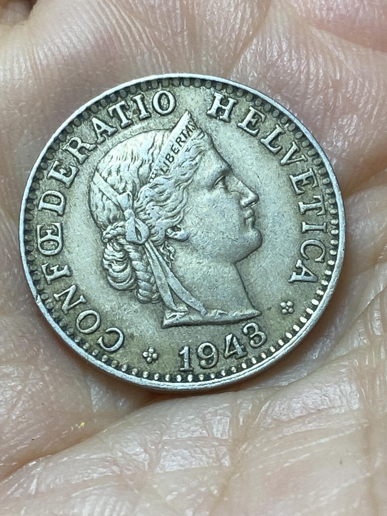 2026年第二十场(总第一百八十九场）外国好品散币场(免佣金) 少见早期年份–瑞士🇨🇭1943年20拉彭(二战期间，B标伯尔尼造)