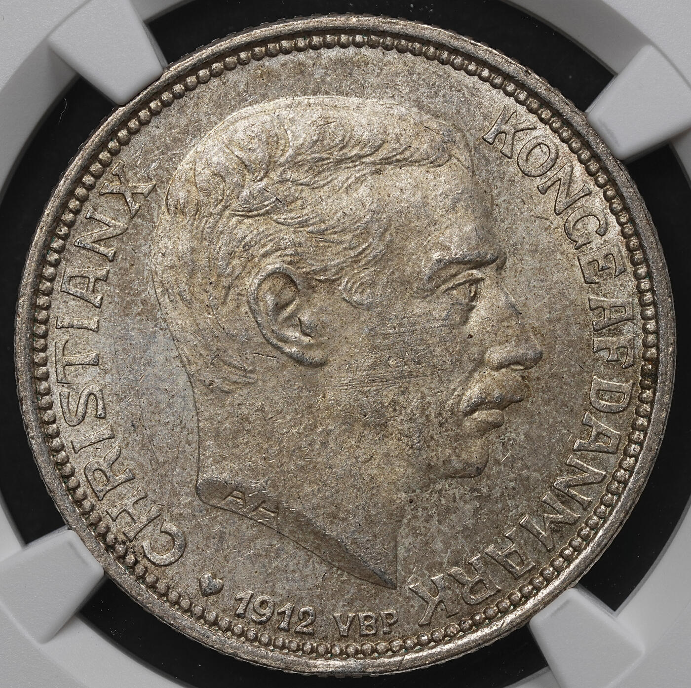 修遠堂世界钱币第104期 NGC MS63 1912年丹麦国王更迭纪念2克朗银币