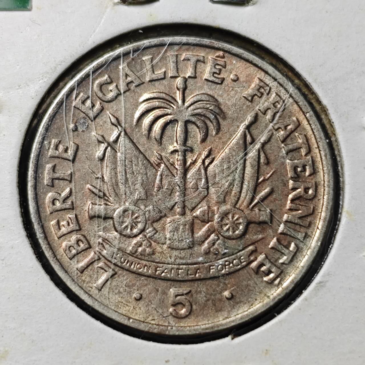 KK钱币收藏小铺  第394期  2月预留时间 周末发货 1958海地5分 