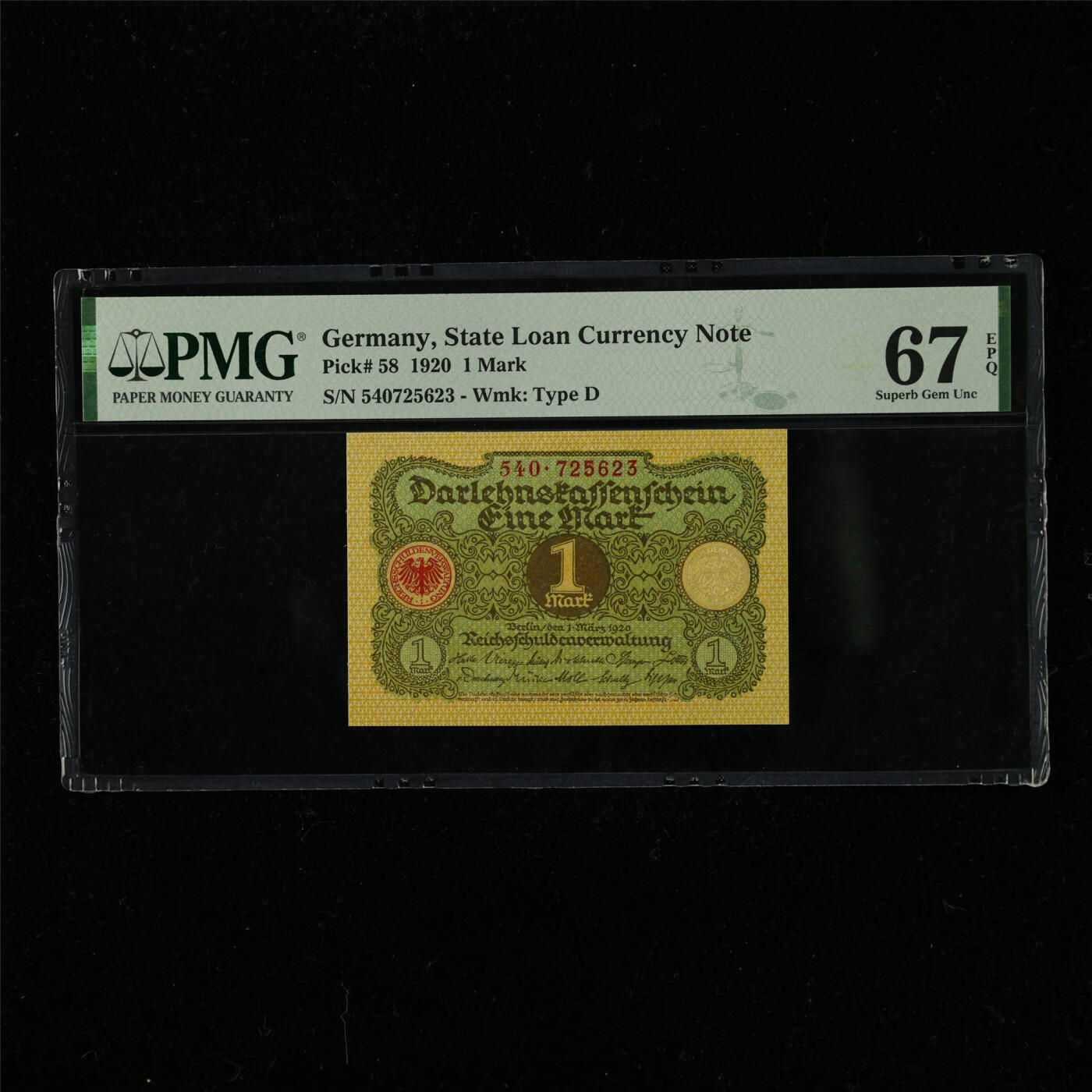【亘邦集藏】第220期拍卖 1920年 德国1马克 PMG 67EPQ 540725623