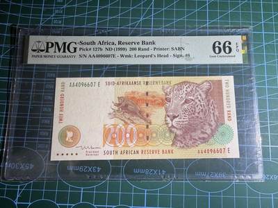 【炜奕收藏】，第五十九期，苏格兰多时期钞票，年前最后一期，拍后所有寄存物品将寄出 - 1999年南非200兰特，非洲豹，pmg66分，稀少AAE首发冠