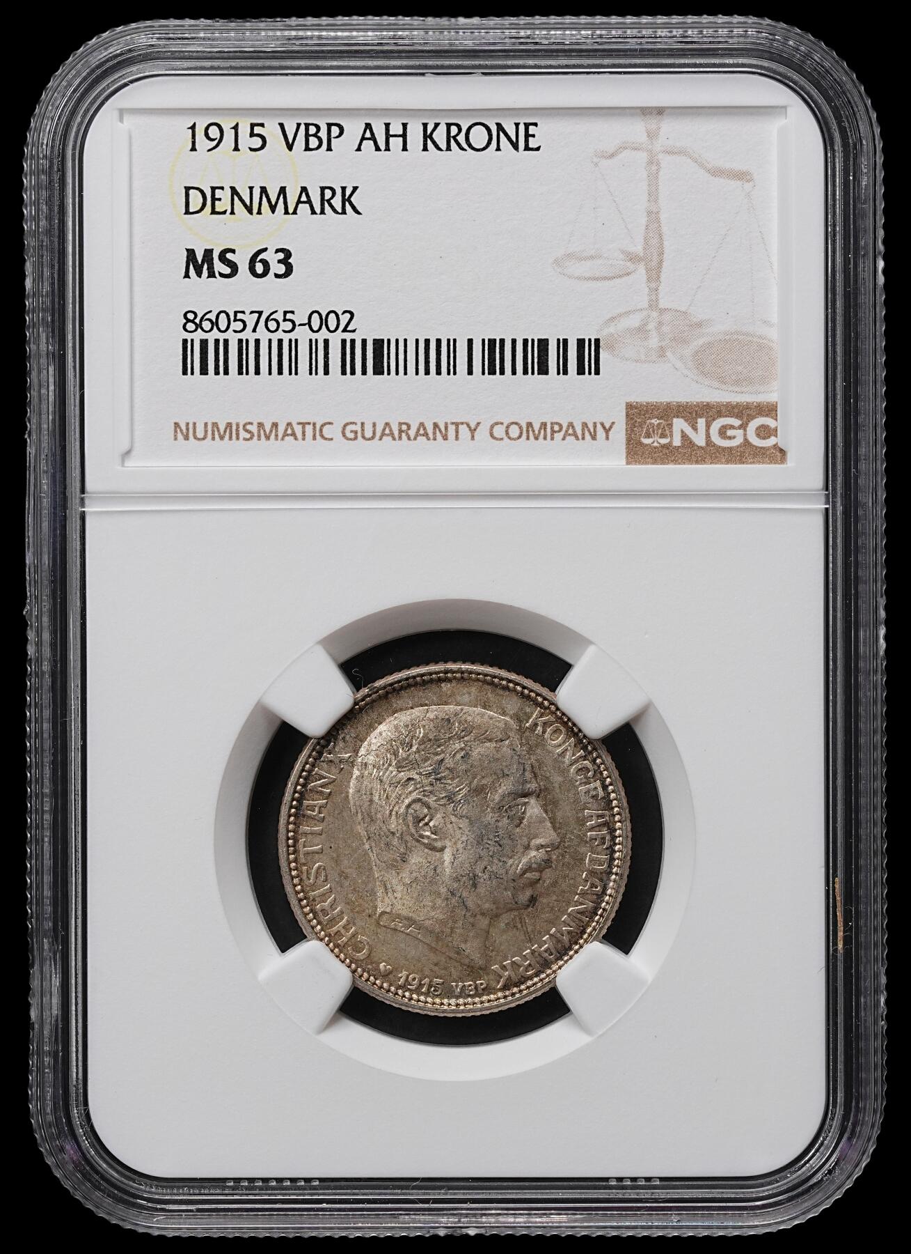 修遠堂世界钱币第104期 NGC MS63 1915年丹麦海豚1克朗银币