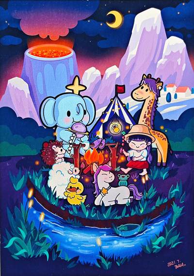 白泽拍卖卡牌手绘专场第32期（愿得长如此 年年物侯新） - 2021 BALA复制画 夜晚  bala背签绘