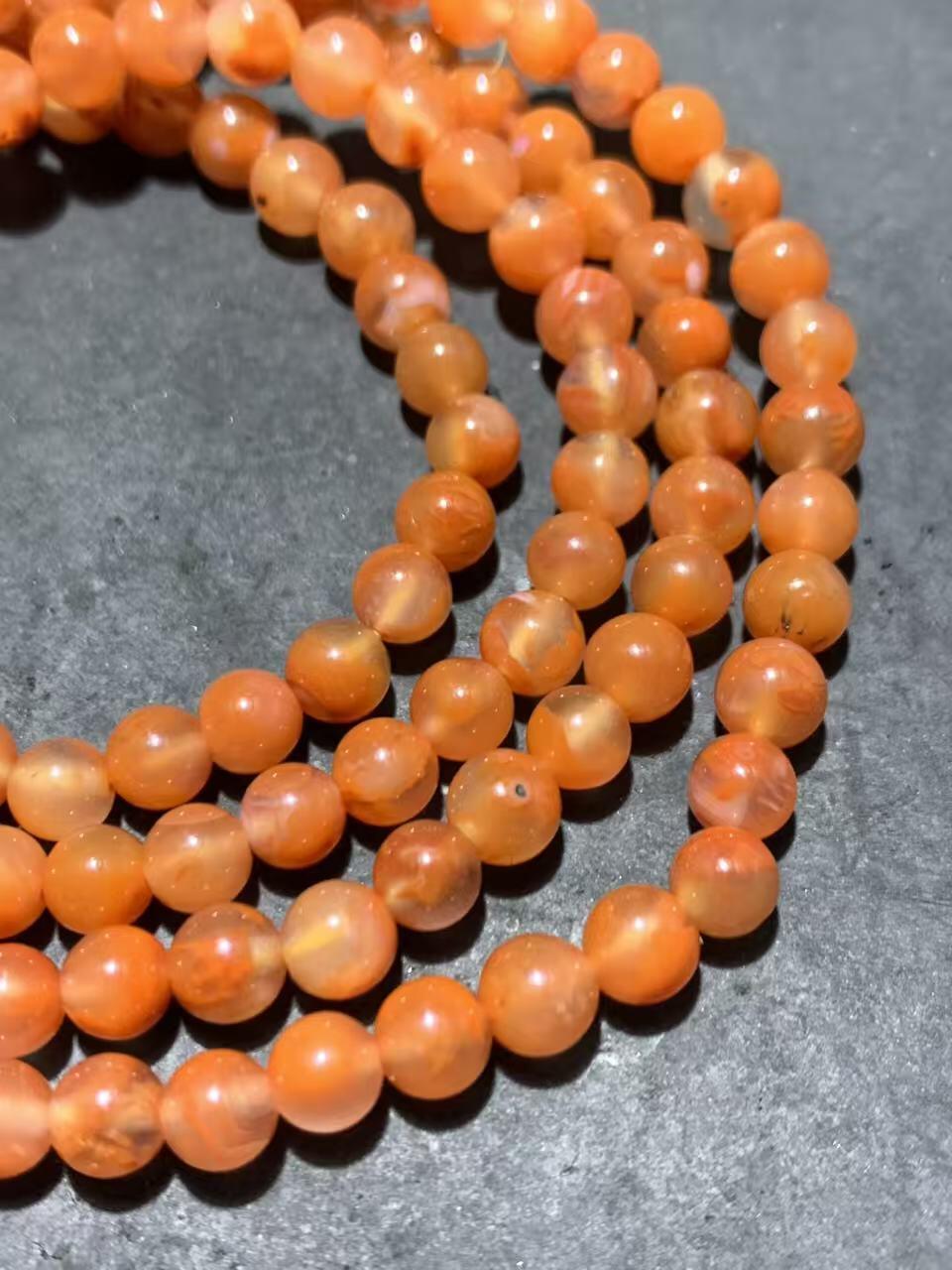 川料南红玛瑙冰飘柿子红多圈手串一条