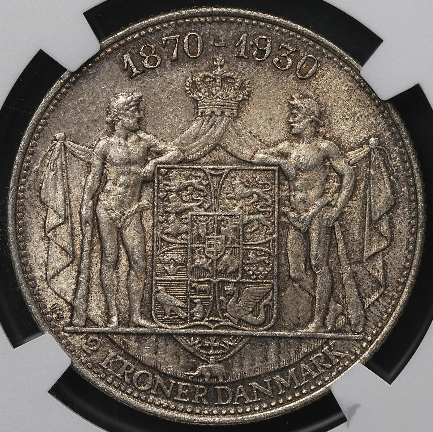 修遠堂世界钱币第104期 NGC MS63 1930年丹麦国王60大寿2克朗银币