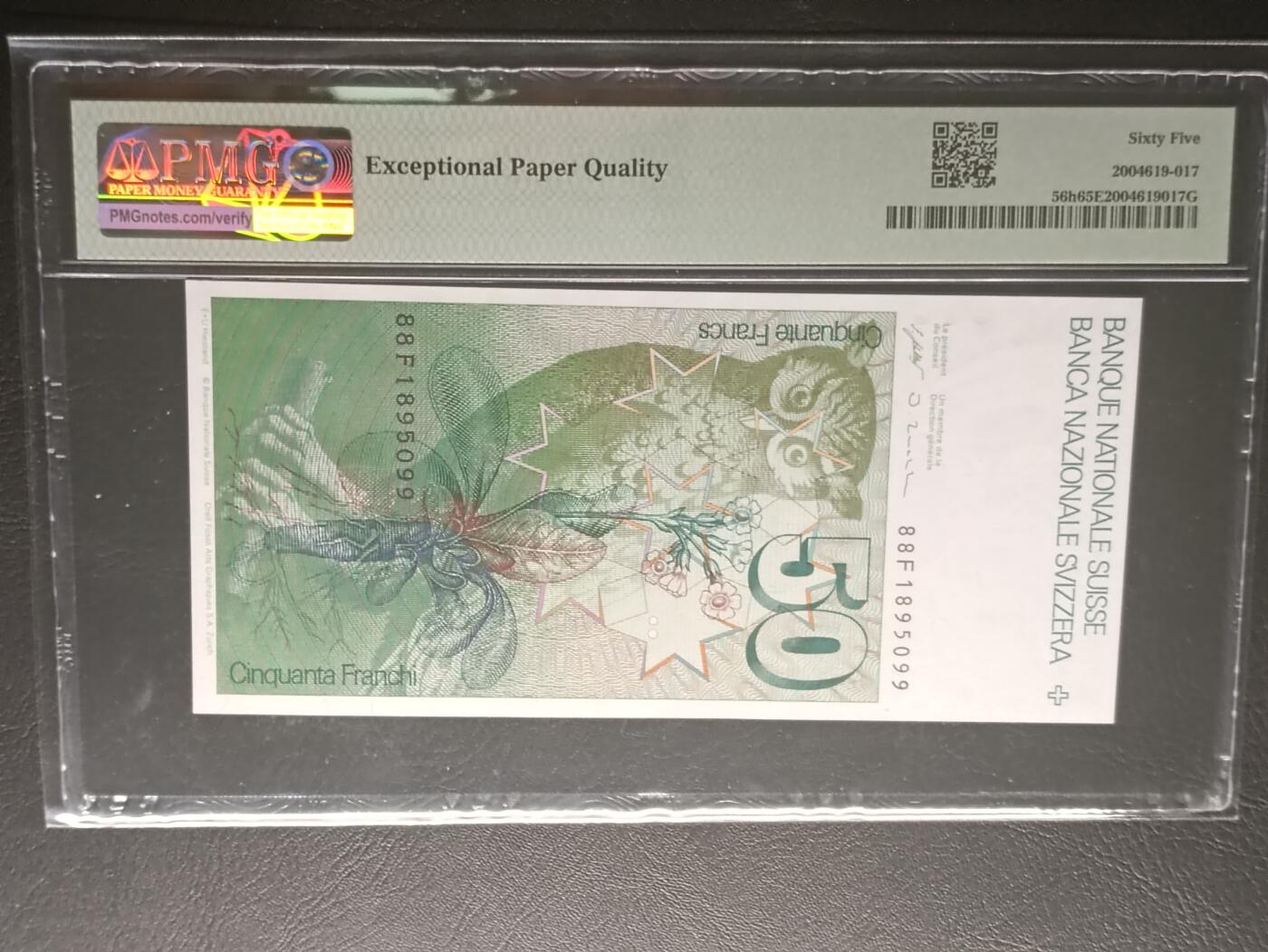 【年前末拍！】2026二月第二期，总216期 瑞士1988年50法郎PMG65epq，生物地理学家格斯奈尔
