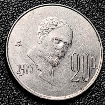 泉币菌-第181场- 精品福利场 - 墨西哥20分人物镍铜硬币  鹰蛇仙人掌 20mm 