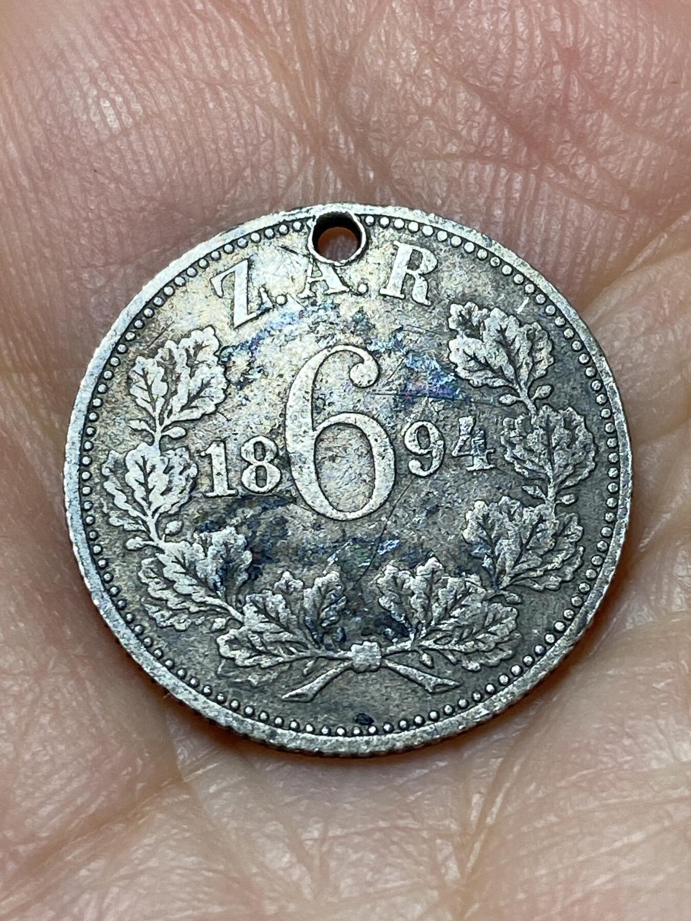 2026年第二十场(总第一百八十九场）外国好品散币场(免佣金) 打孔–南非共和国1894年6便士银币(德兰士瓦共和国时期，925高银)