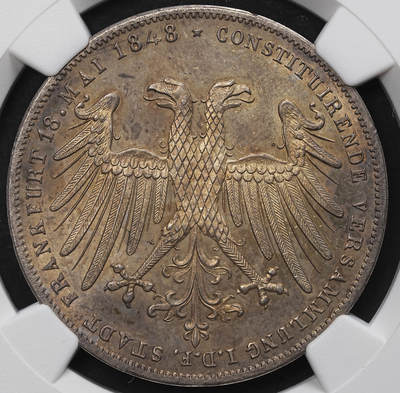 修遠堂世界钱币第104期 - NGC MS63 1848 年法兰克福国民议会 2 盾（2 Gulden）纪念大银币，焦糖彩