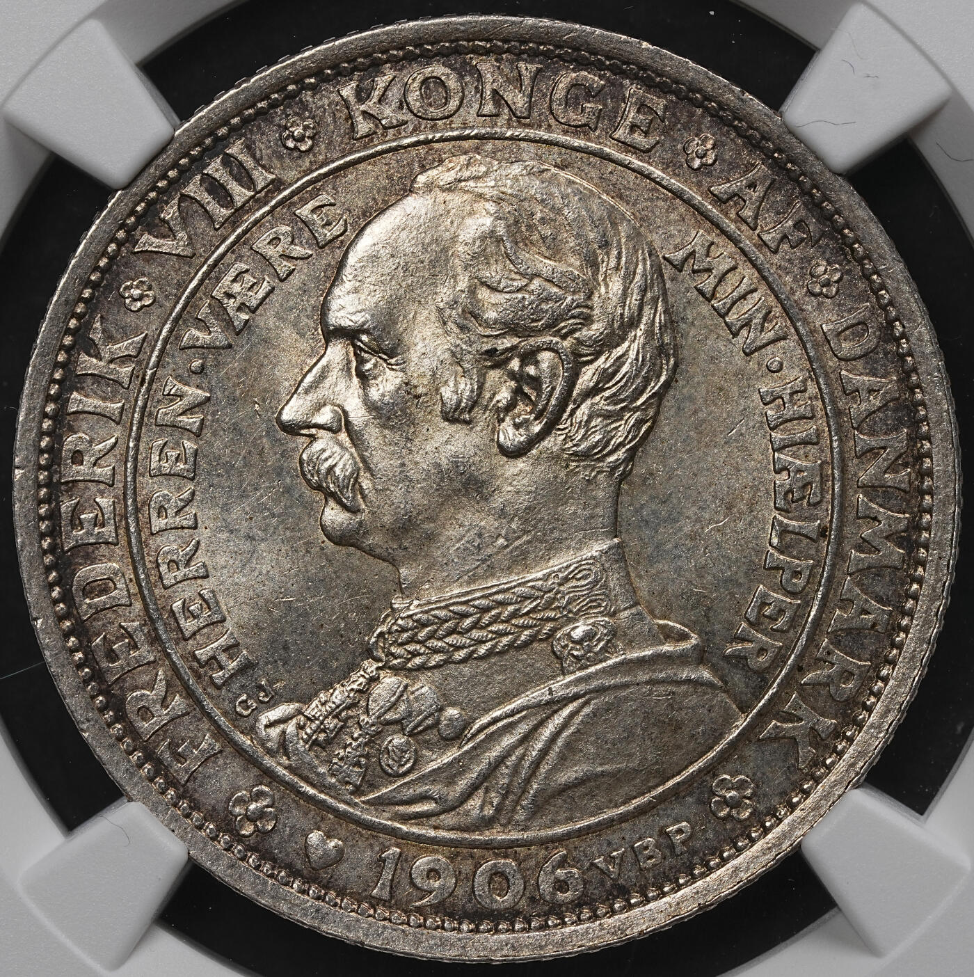 修遠堂世界钱币第104期 NGC MS65 1906年丹麦国王更迭纪念2克朗银币