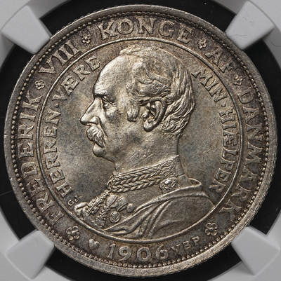 修遠堂世界钱币第104期 - NGC MS65 1906年丹麦国王更迭纪念2克朗银币