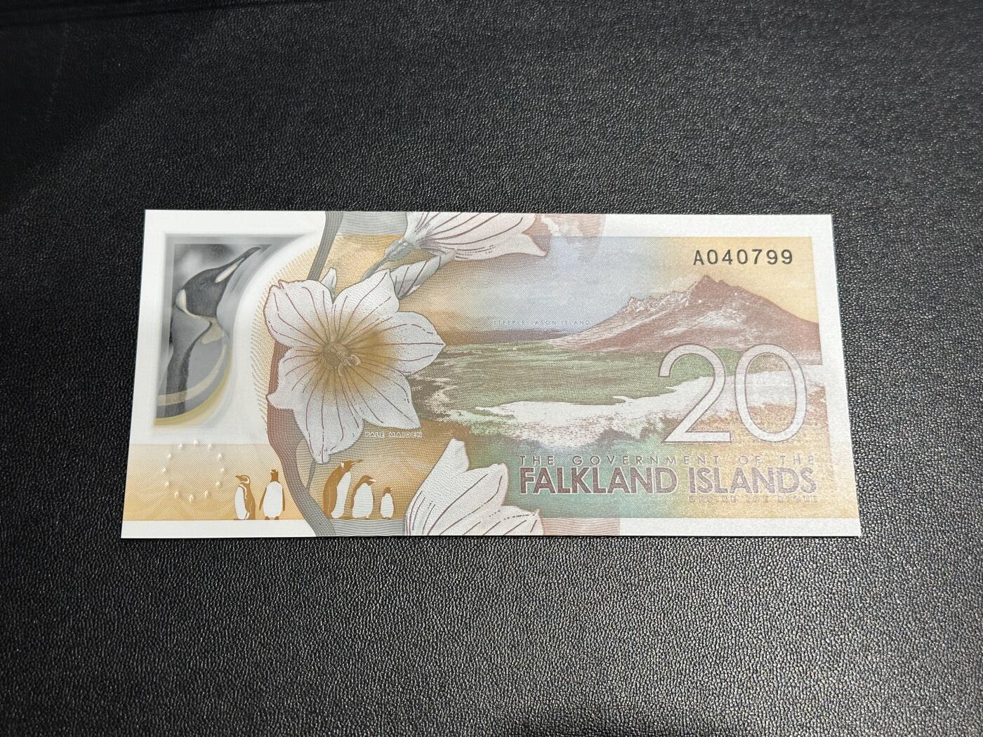 《外钞收藏家》第六百零九期（农历年前收官场、本期年后快递恢复正常再发货）（本平台长期征集拍品、欢迎藏友们联系合作） 2025年福克兰群岛20元 全新UNC A冠