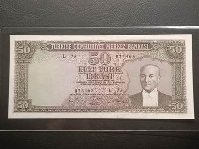 【年前末拍！】2026二月第二期，总216期 - 土耳其1953年50里拉AUNC，少见早期中高面值品种，国父凯末尔和士兵