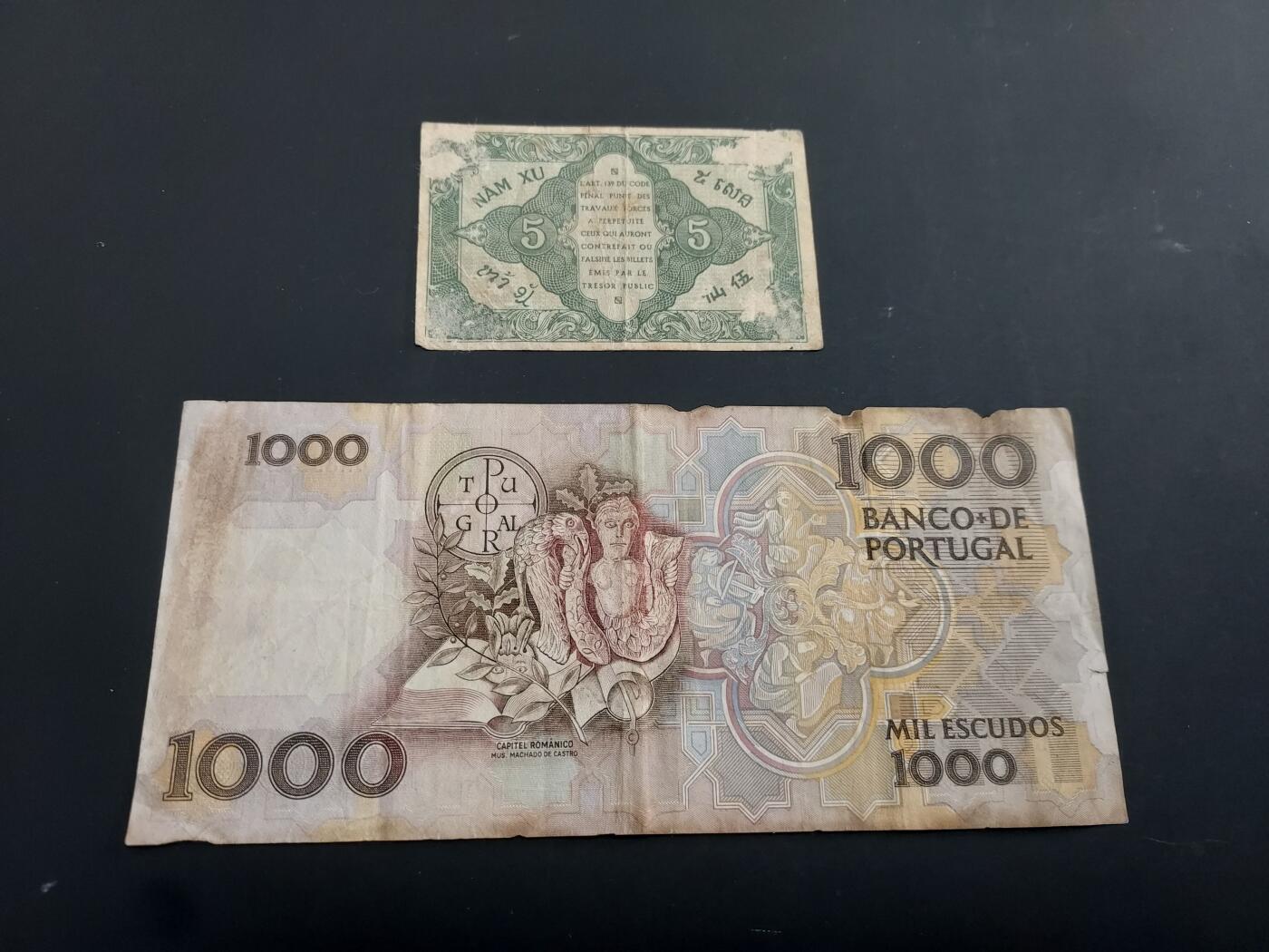 博彦收藏   2月9日 8点钱币专场 全场包邮 葡萄牙1000 /法属中南半岛5仙 有破损