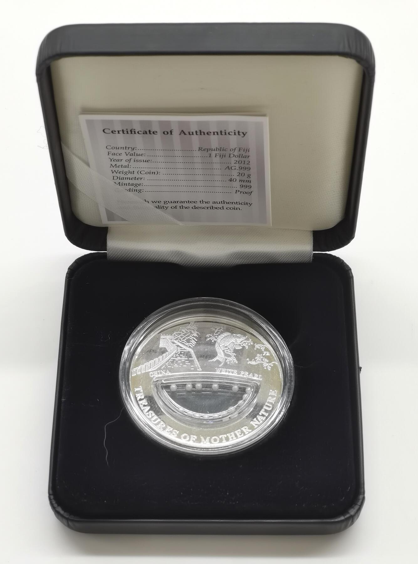 博洋堂“心向春光”2月精品大拍专场暨第160期（全场包邮） 2012年斐济1元精制银币 自然母亲的宝藏-白色珍珠 20克999银 发行量：999 盒证全