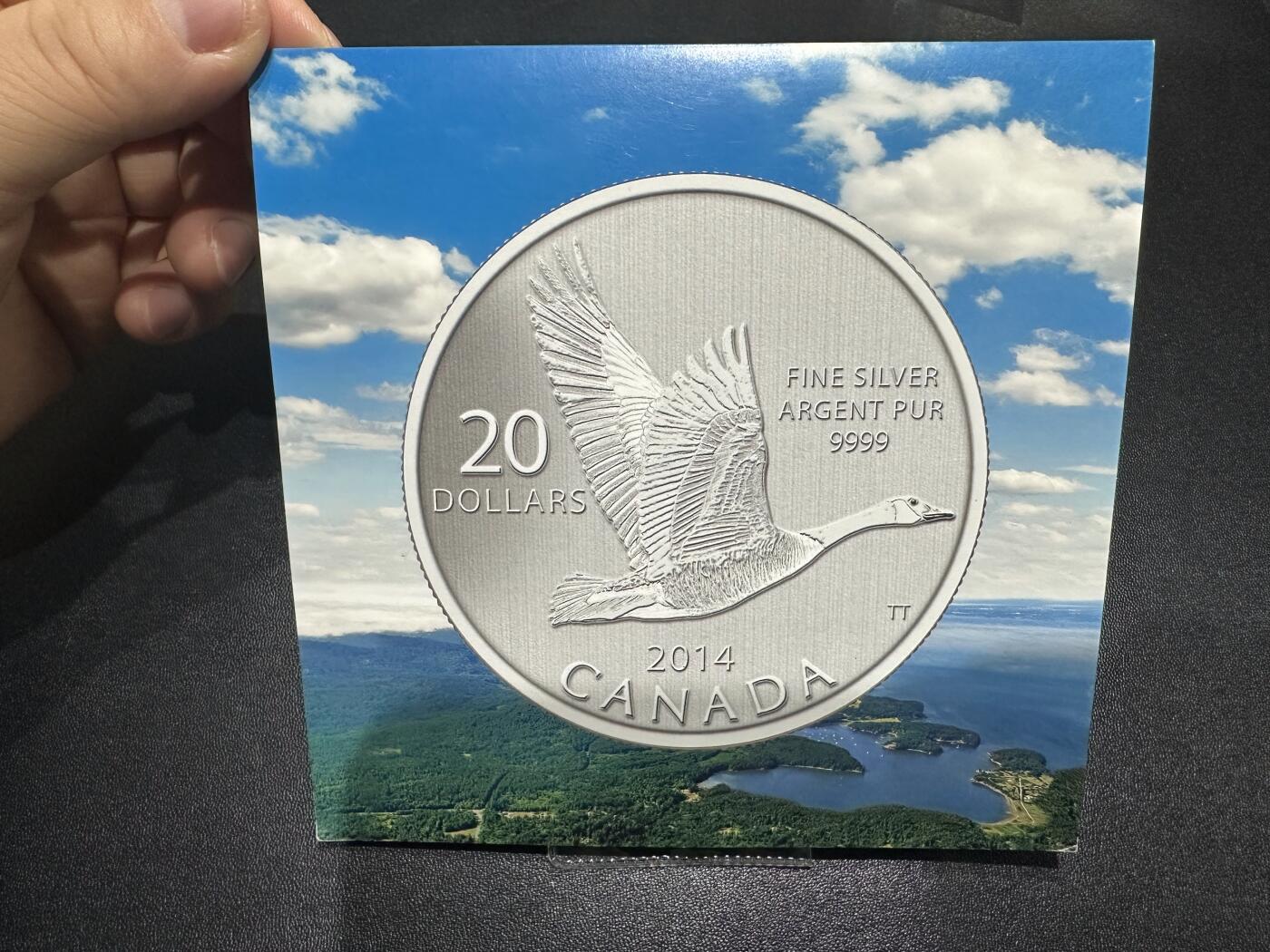 《外钞收藏家》第六百零九期（农历年前收官场、本期年后快递恢复正常再发货）（本平台长期征集拍品、欢迎藏友们联系合作） 加拿大2013年20加元加拿大大鹅卡装纪念精制银币（8g纯银）