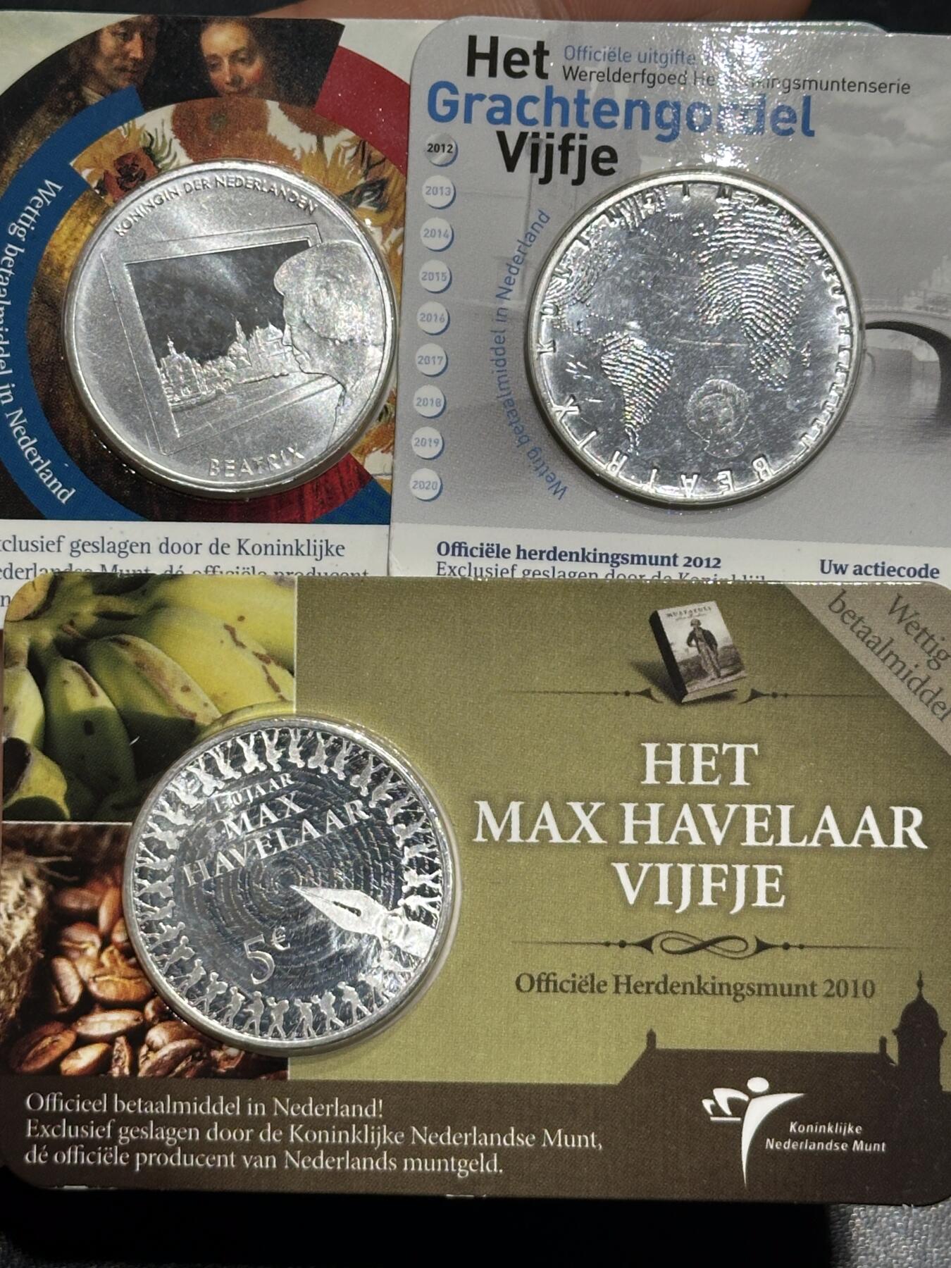 《外钞收藏家》第六百零九期（农历年前收官场、本期年后快递恢复正常再发货）（本平台长期征集拍品、欢迎藏友们联系合作） 荷兰2010年+2011年+2012年5欧元三枚纪念银币