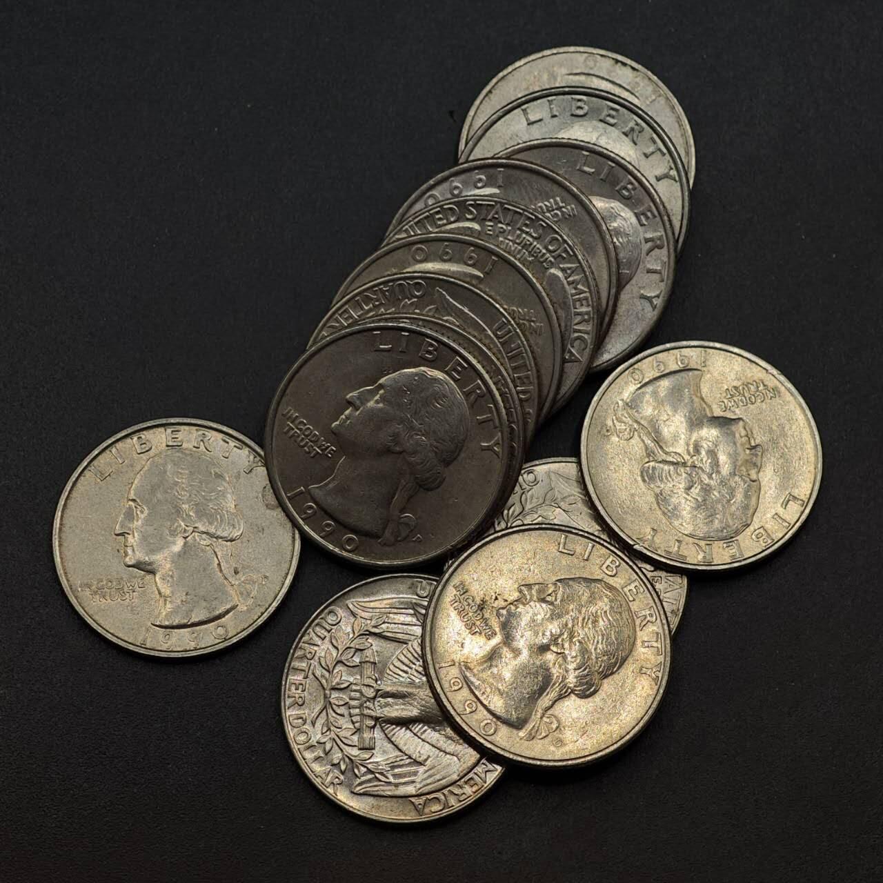  【淘币小摊】限时拍第八百六十六拍   散币场    年前最后一周之前预留8号9号全部发出请更换最新收货地址不方便收货的请勿参拍或者顺丰到付 美国1990年25分14枚