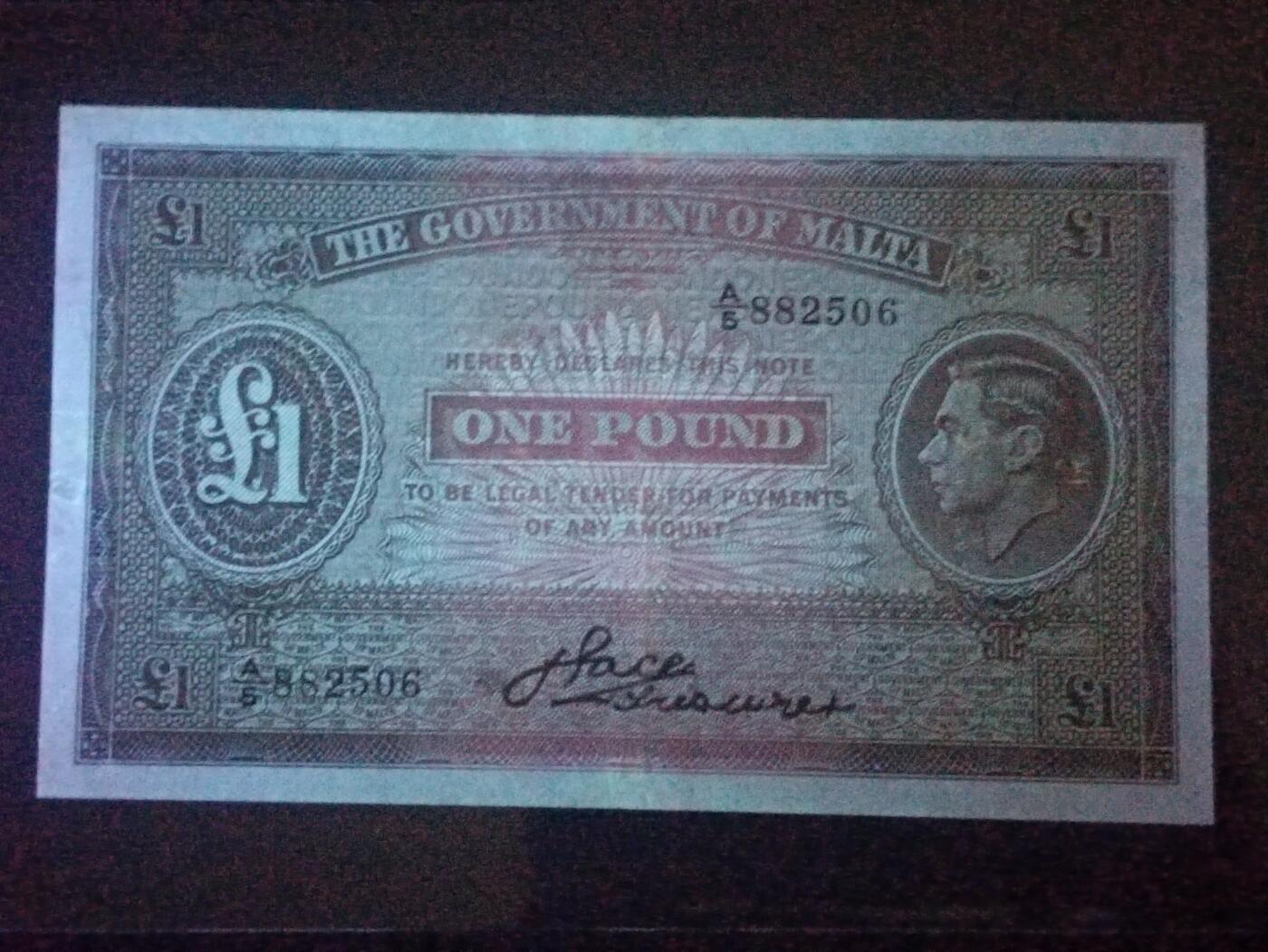 【年前末拍！】2026二月第二期，总216期 英属马耳他1942版1镑流通好品XF，乔治六世国王，稀有的中高面值