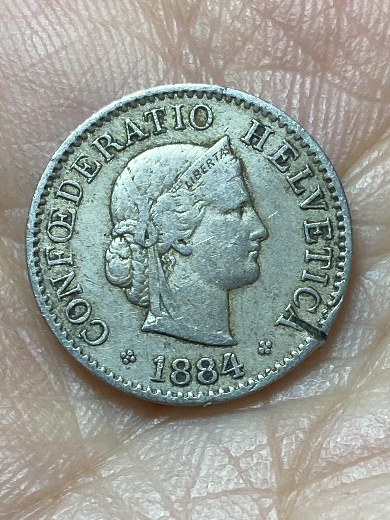 2026年第二十场(总第一百八十九场）外国好品散币场(免佣金) 稀少早期年份–瑞士🇨🇭1884年5拉彭(第二版，B标伯尔尼造)