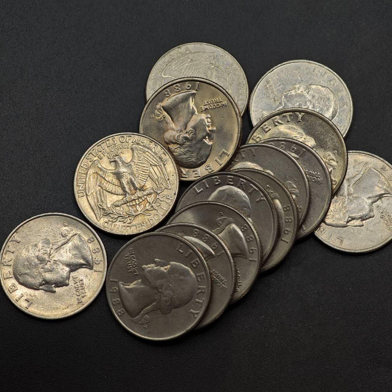  【淘币小摊】限时拍第八百六十六拍   散币场    年前最后一周之前预留8号9号全部发出请更换最新收货地址不方便收货的请勿参拍或者顺丰到付 美国1988年25分14枚